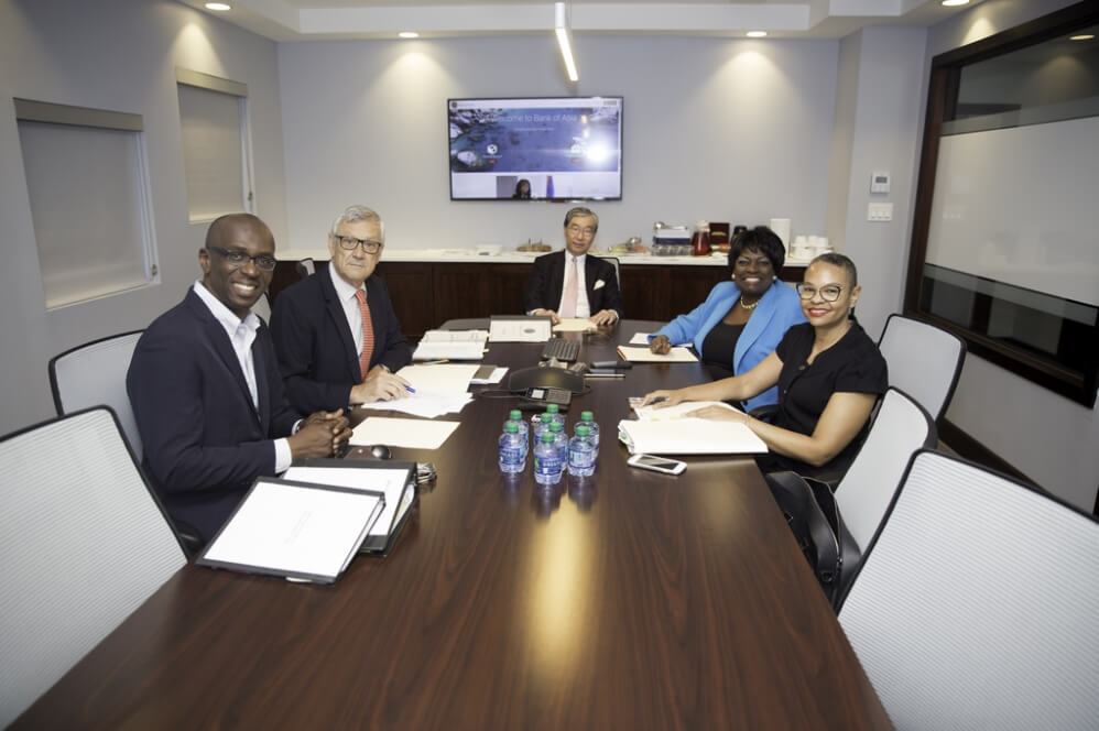 Board of Directors (from left to right), Mr. Meade Malone, Mr. Kenneth Morgan, Mr. Carson Wen, Ms. Joycelyn Murraine and Mrs. Barbara O’Neal in the Bank of Asia office in Tortola, British Virgin Islands.